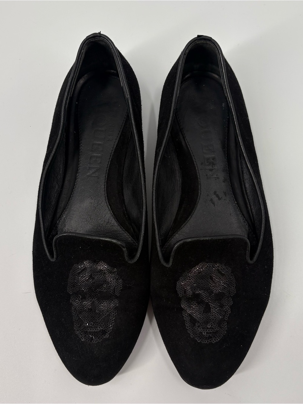 Alexander McQueen Black Sequin Skull Smoking Loafers